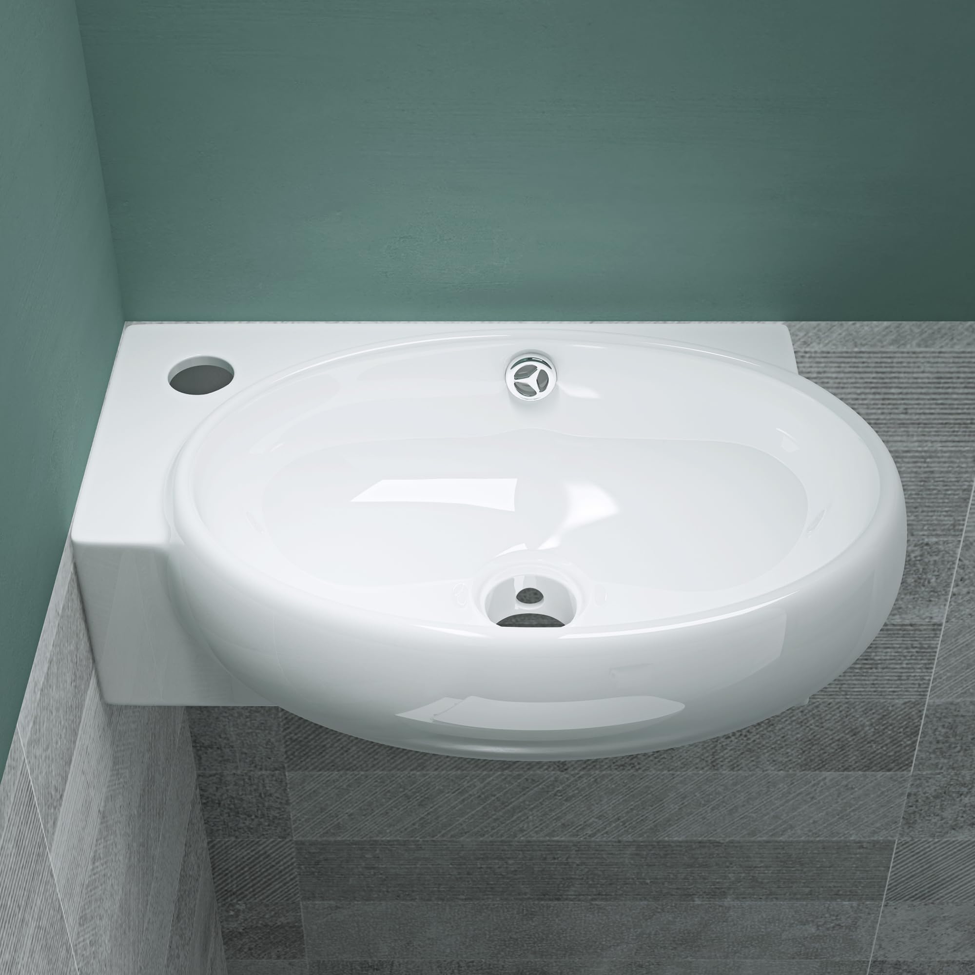 Mai & Mai Petit Lavabo Suspendu Blanc Vasque en Céramique Lave Mains WC Salle de Bain BR001R