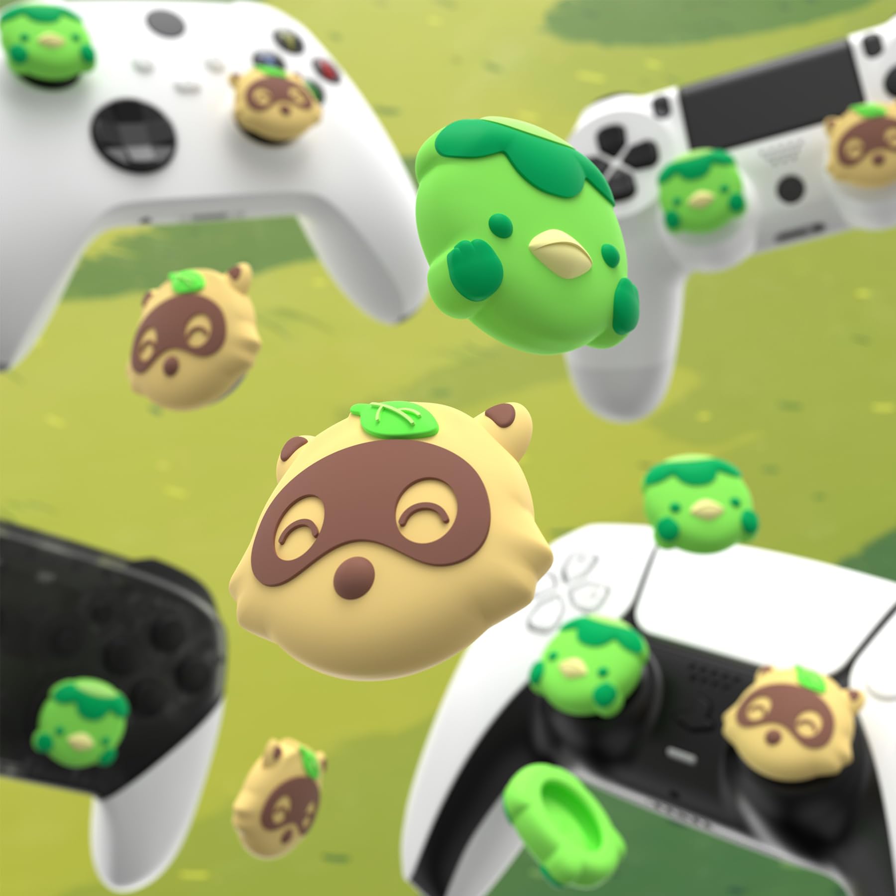 playvital Copri Levette Analogiche Gommini per ps5,per ps4 Joystick,Thumb Grip Caps per Xbox Series/One X S,Switch PRO Controller-Tanuki&Kappa - 5