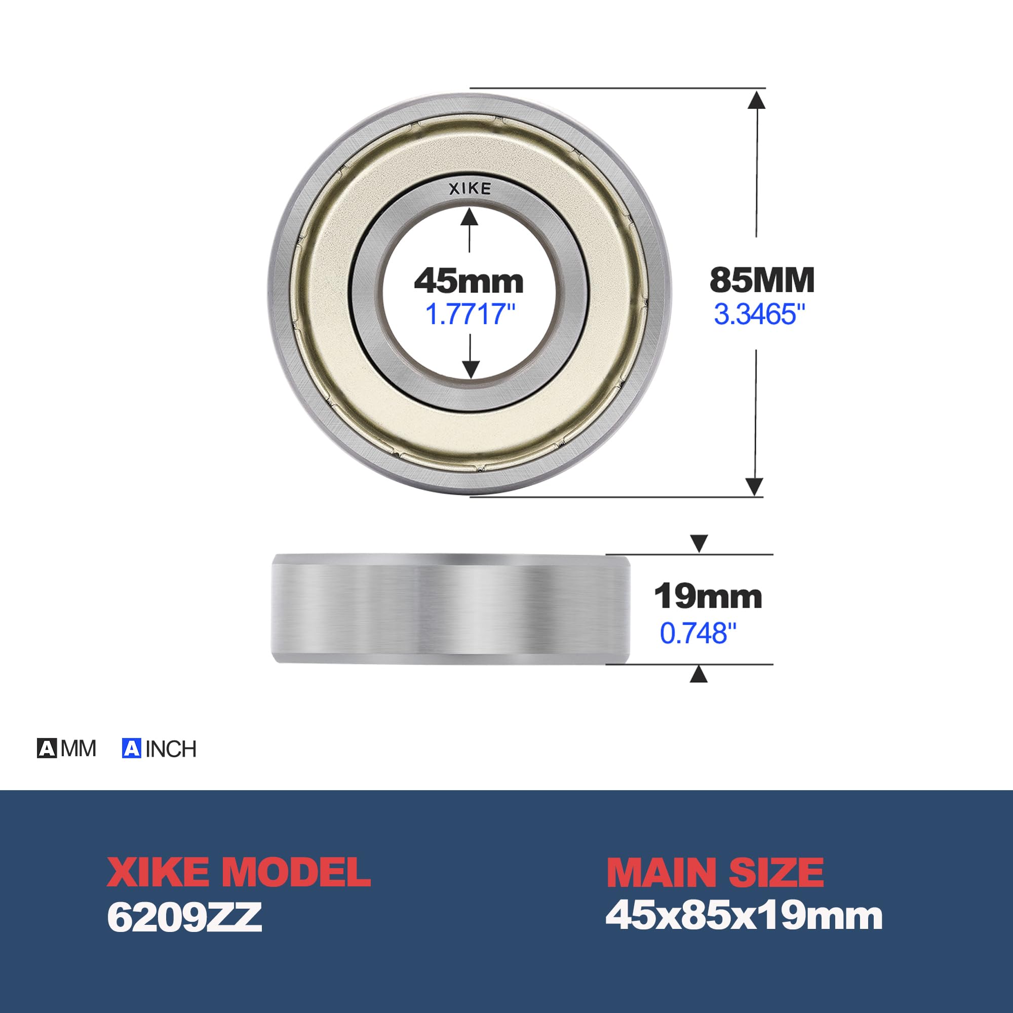 XiKe 2 unid. 6209ZZ Rodamiento de bolas 45x85x19mm Doble junta metálic｜Acero cromado｜Pre-lubricado, 6209-2Z Rodamientos rígidos de bolas con Doble junta metálica.