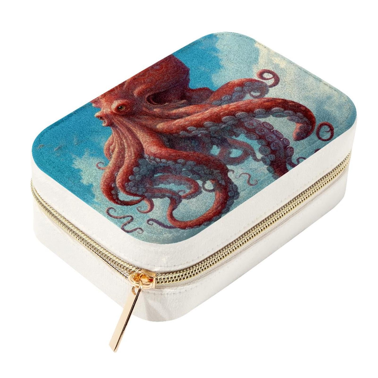 Caja joyero Octopus de viaje acolchada para transportar pulseras y anillos sin rayas