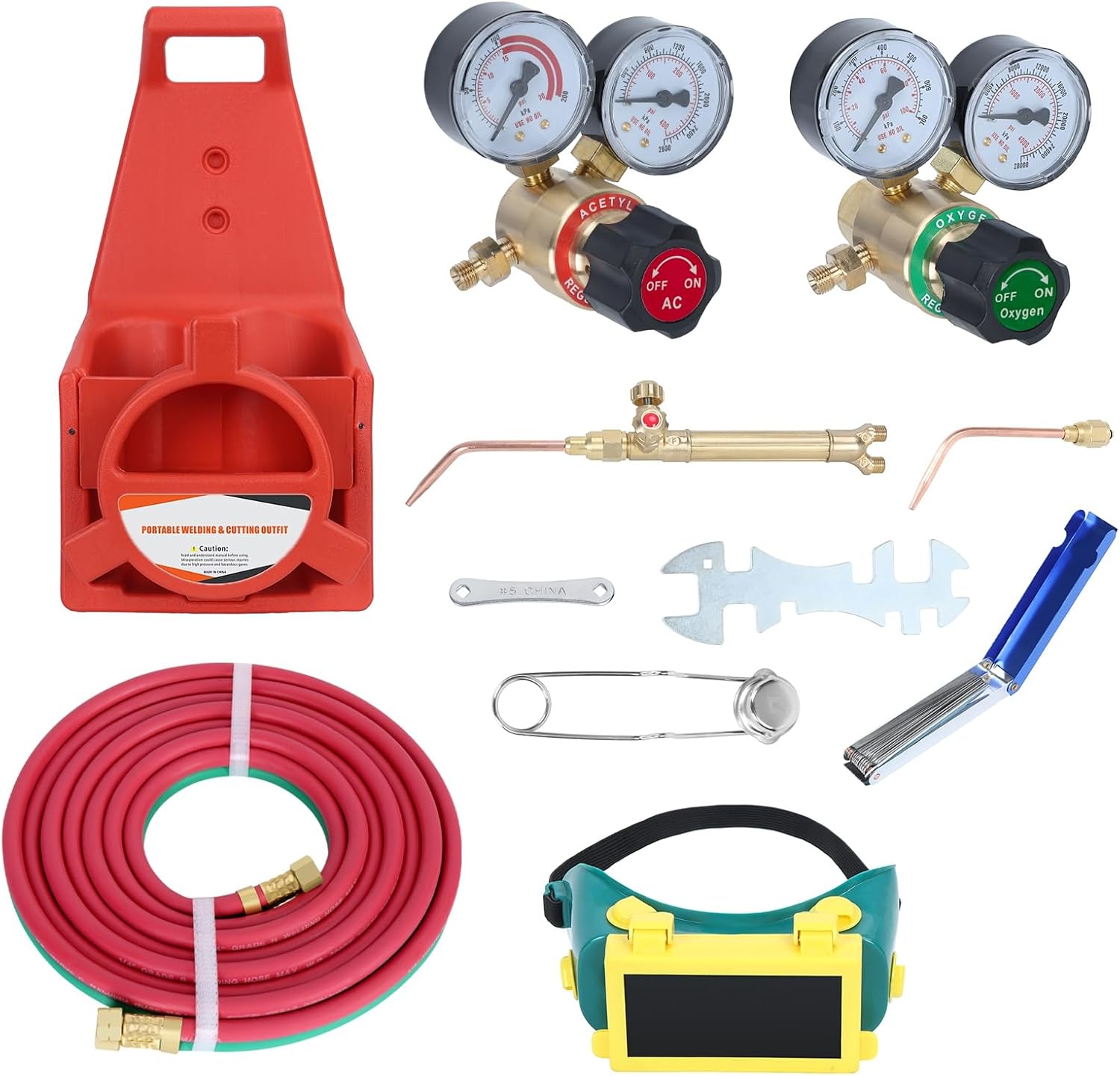 Oxygen Acetylene Torch Kit, 30v Portable Cutting Torch Kit, Jewelers Torch, Portable Oxygen Acetylene Welder with Long Pipe, Gauge, Medium Duty Gas Welding Outfit Tote Kit (Without Tanks) Red