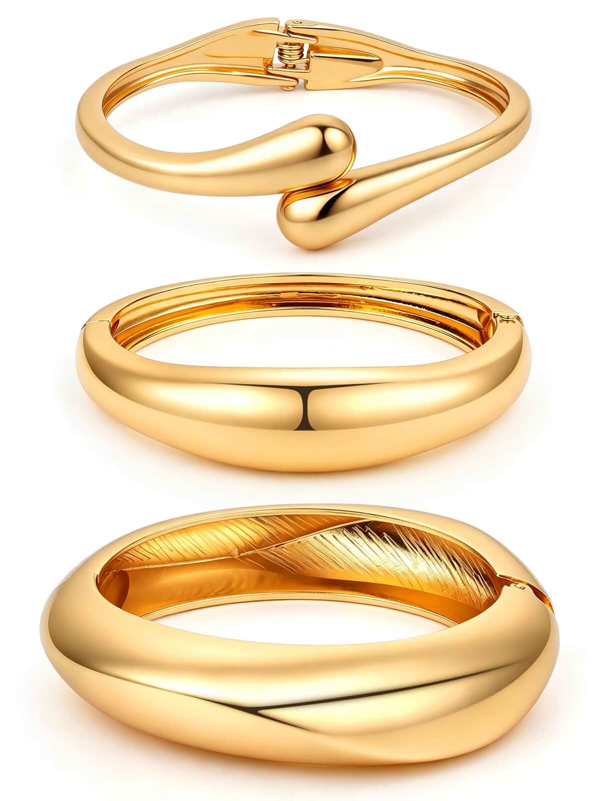 Chunky Gold Bangle Bracelets for Women, Dainty 14k Gold Plated Big Stackable Bangle Set, Trendy Statement Cuff Bracelets Stack Fashion Jewelry Gifts Adult