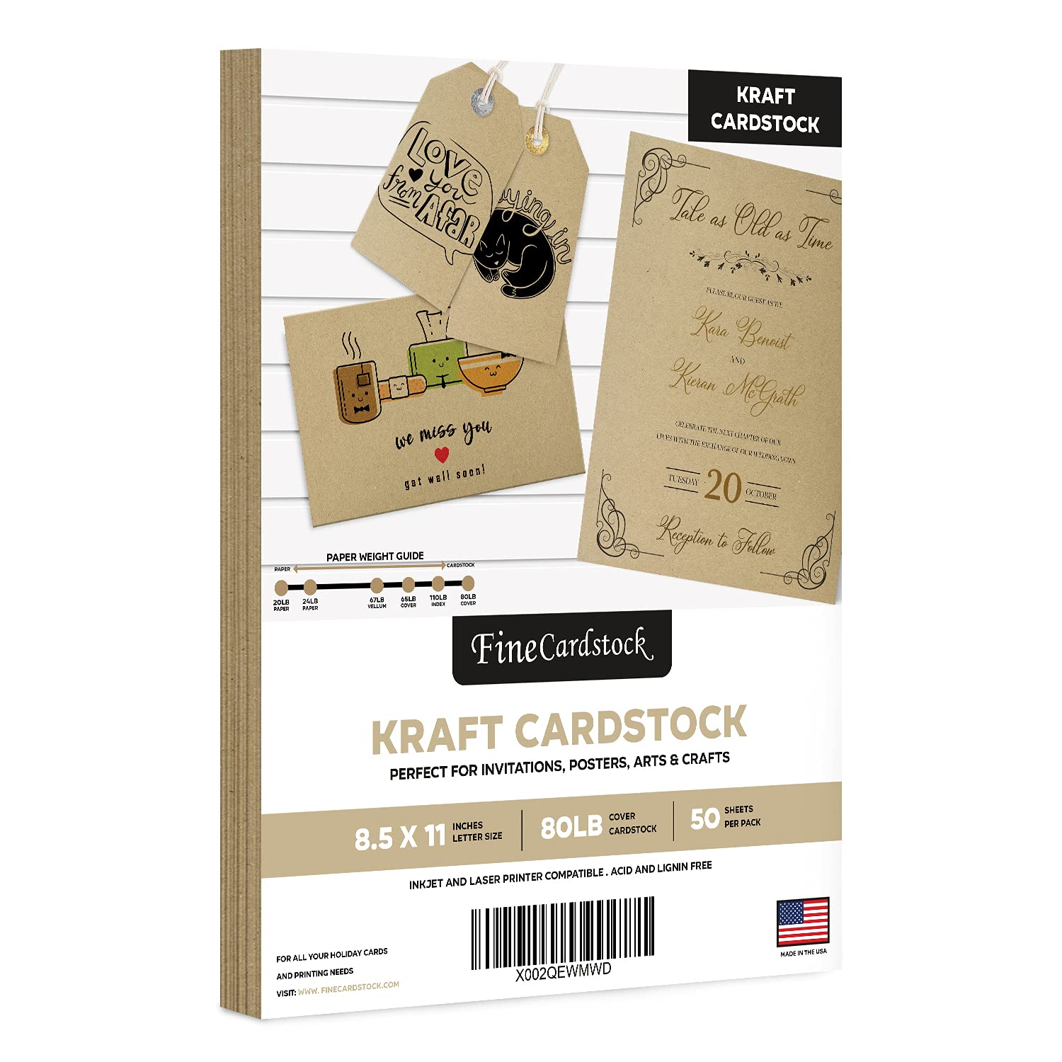 Brown Kraft Cardstock Paper, Heavyweight 8.5 x 11" Card Stock for Business Greeting Cards & Invitations, Gift Tags, Art & Crafts and More! | 80lb (