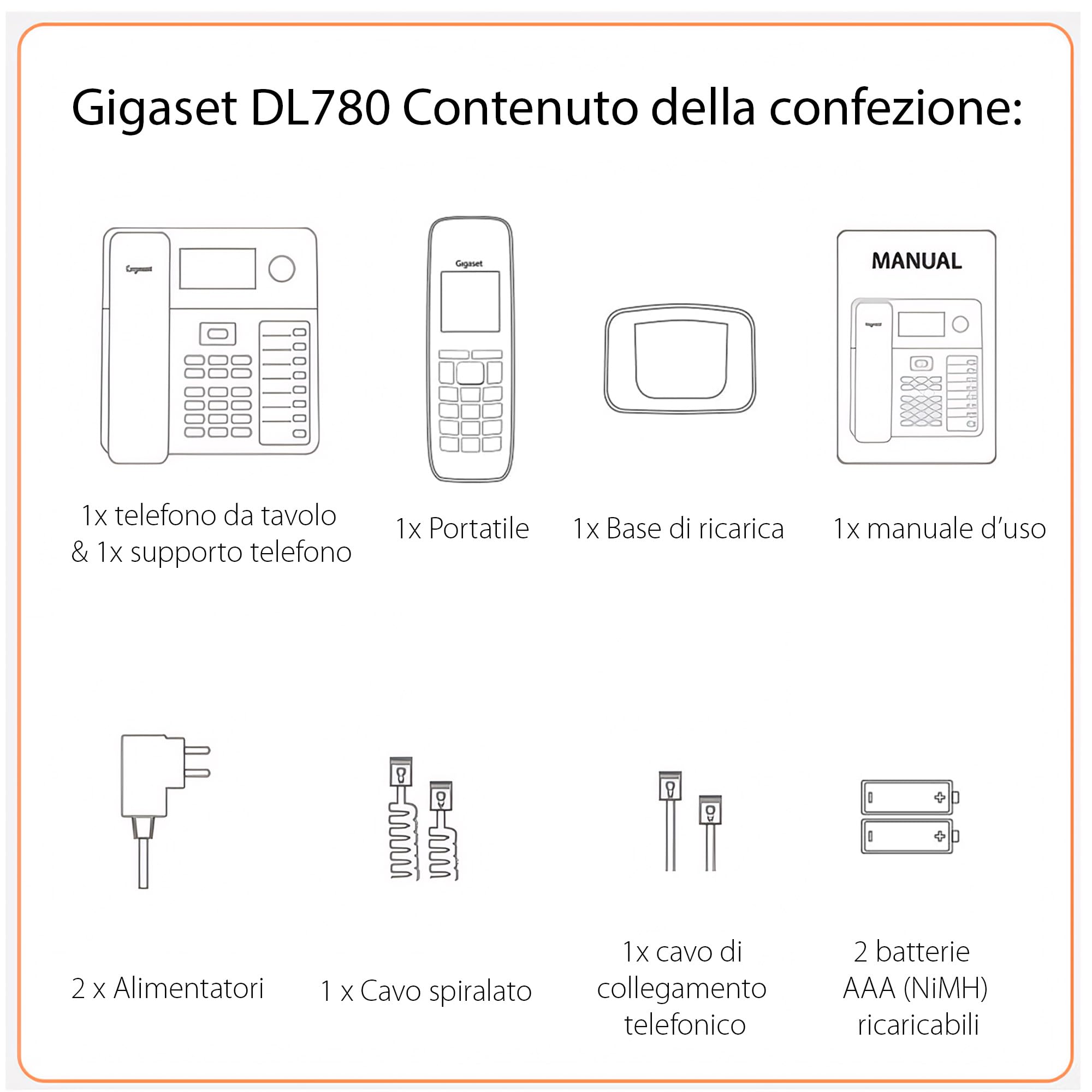 Gigaset DL780 Plus Telefono Fisso con Cornetta Cordless, Nero | Sincronizzazione chiamate, suonerie forti, [Versione Italiana]