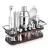 KITESSENSU Cocktail Shaker Set Bartender Kit with Stand | Complete 24-Piece Bar Set Cocktail Kit with All Bar Accessories: Martini Shaker, Jigger, Muddler | Drink Mixer Set for Home Bar Cocktails