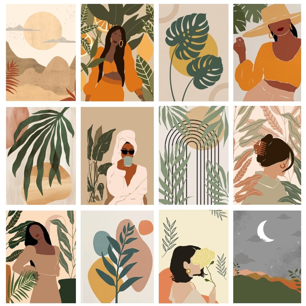 Corona Card Technology Aesthetic Boho Posters Living Room Decoration, Bedroom, Office & Home Decor Set of 12, A4 Size (29 * 21cm) (Tropical Boho)