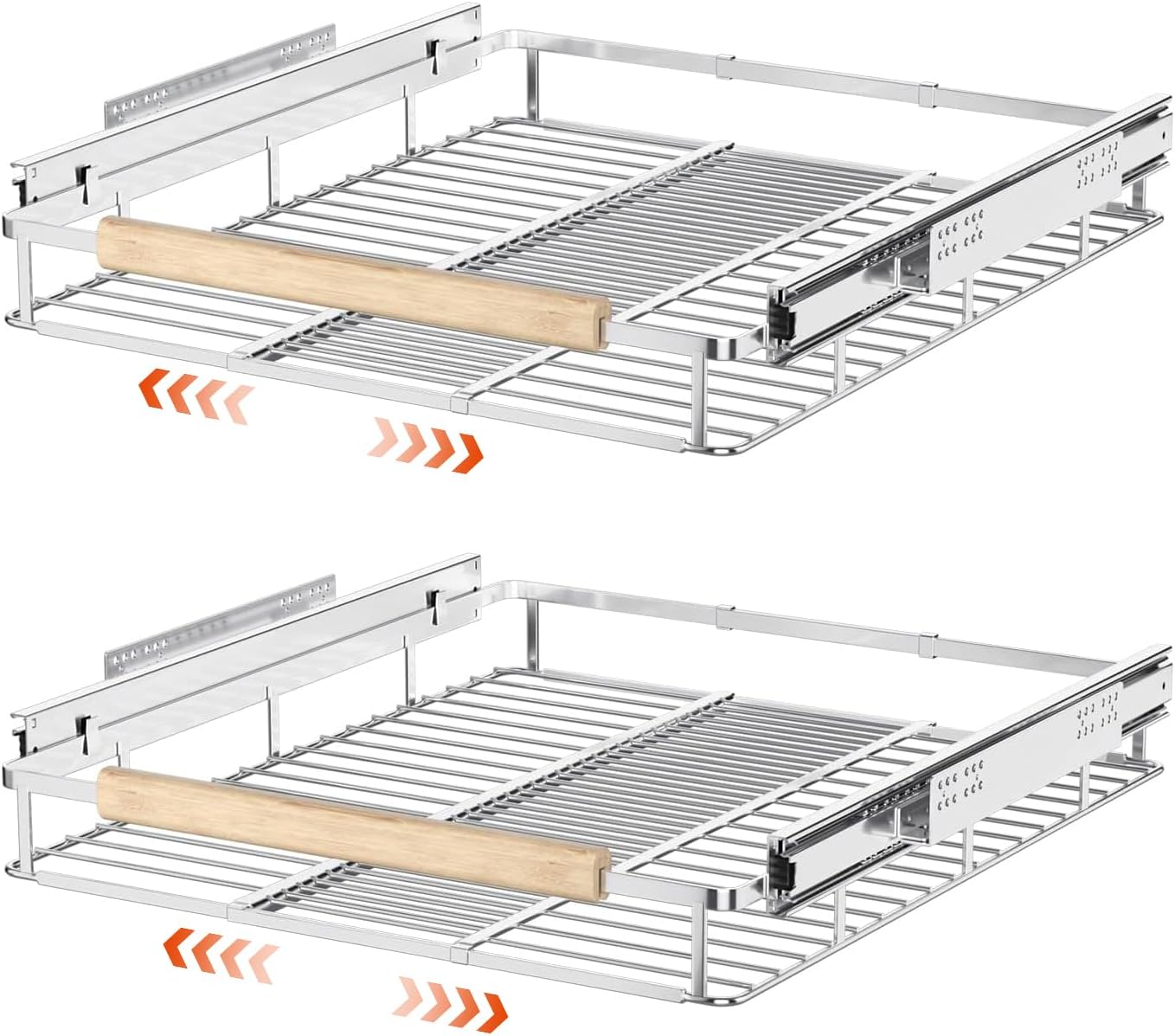 SANNO Pull Out Cabinet Organizer with Expandable Sliding Shelves for Cupboard Pantry, Steel Metal Sliding Shelf, Chrome Finish