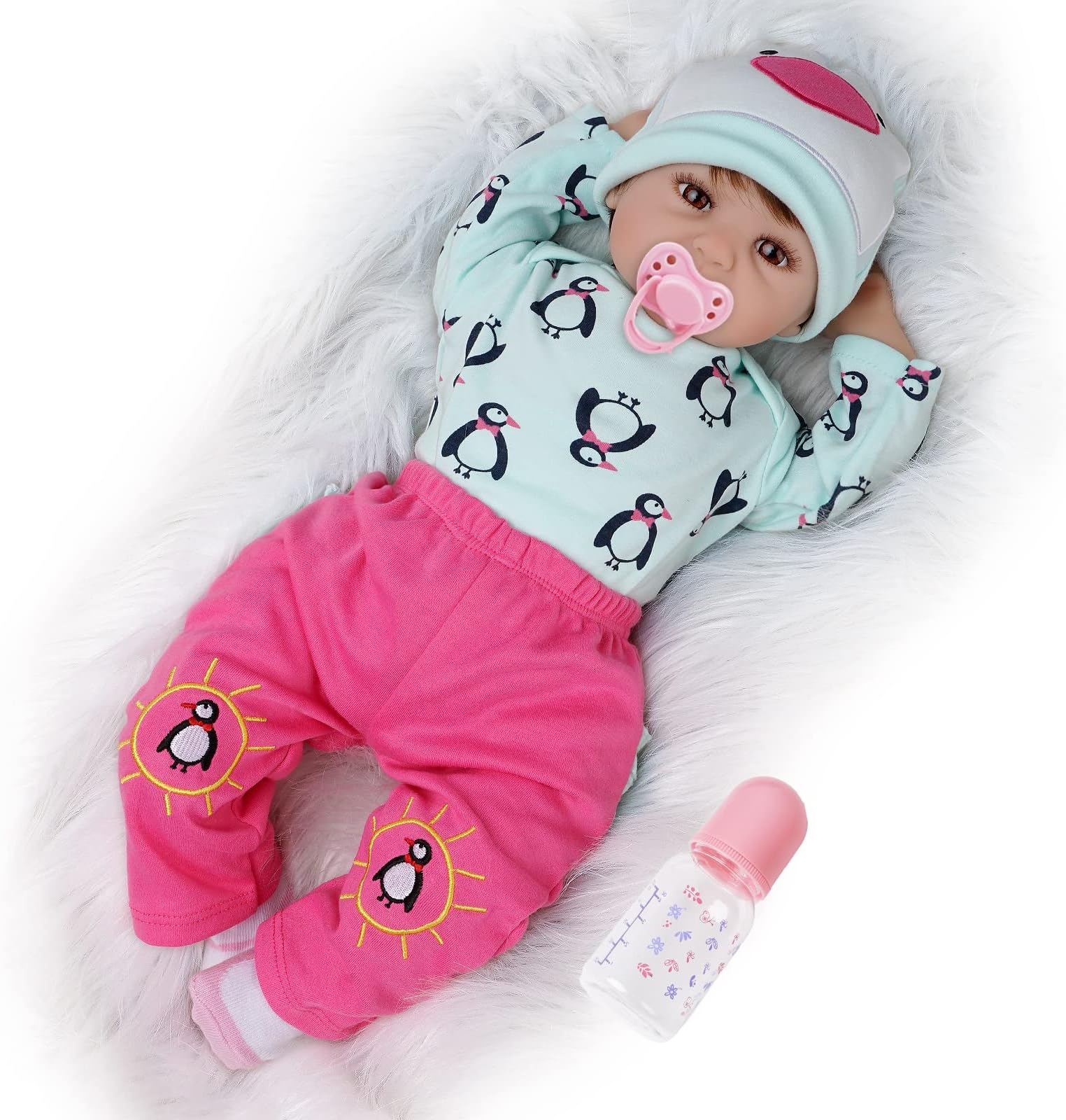 Yesteria Reborn Baby Doll, 22 Inch Realistic Silicone Baby Doll, Weighed Reborn Girl Doll in Penguin Outfit, with Accessories and Certificate of Adoption
