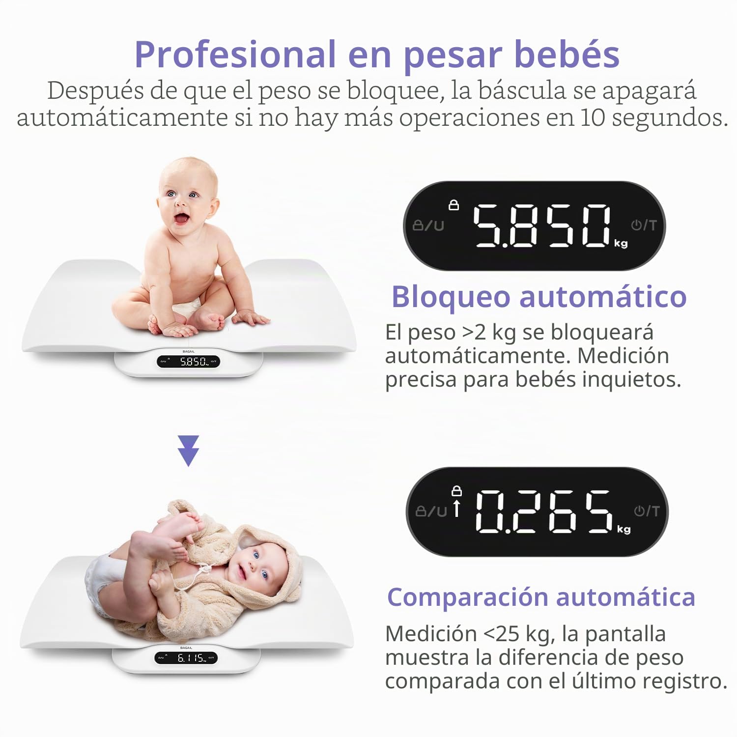 BAGAIL Báscula para bebés con superficie de pesaje segura y cómoda, función dos en uno, también puede utilizarse como báscula para niños pequeños, báscula digital para mascotas, hasta 180 kg