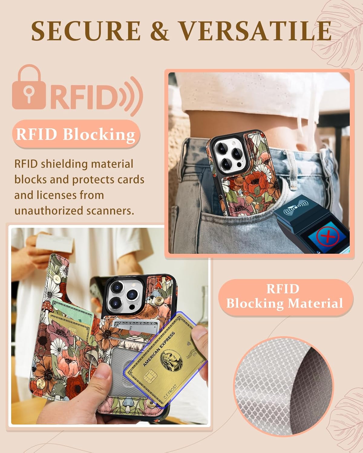 for iPhone 15 Pro Max Wallet Case with Card Holder, Designer Mushroom Flower Pattern Kickstand Magnetic Clasp Back Flip Folio Leather Phone Cases for iPhone 15 Promax for Women Men Girls - Image 5