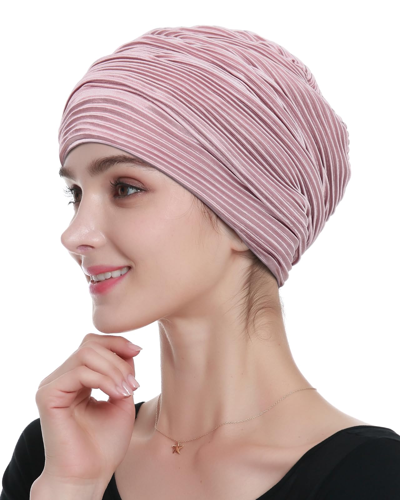 3x Beanie Damen Chemo Mütze Baumwolle - Schwarz, Pink, Grau 27x28cm