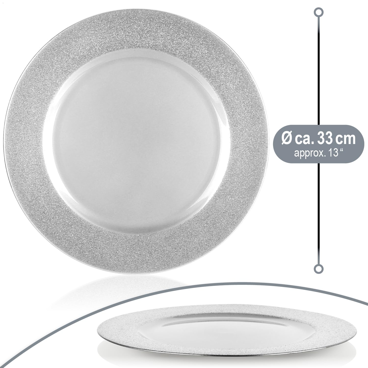 COM-FOUR® 4x musujace talerze ladujace, monochromatyczne spodki | na wesela - uroczystosci rodzinne lub Boze Narodzenie - Ø 33 cm
