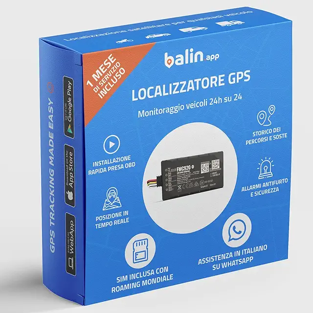 Balin.app Localizzatore GPS 4G Professionale per Veicoli con SIM e Dati Inclusi