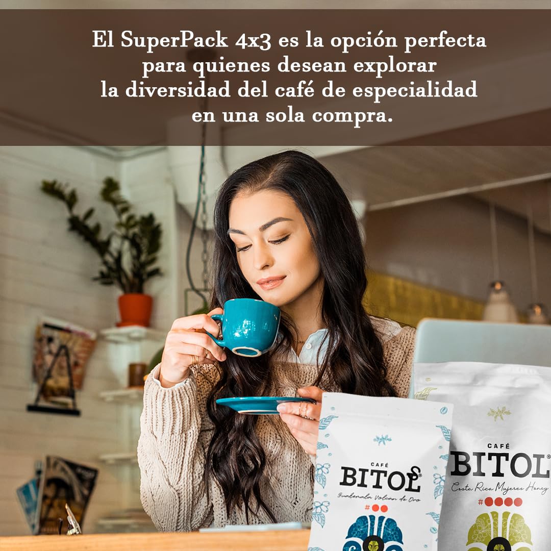 Café Bitol Super Pack | 2 kg de Café | Especialidad de Origen Único | 4 Variedades Premium: Colombia Huila Supremo, Costa Rica Mujeres Honey, Cuba Serrano y Guatemala Antigua | Alta Cata