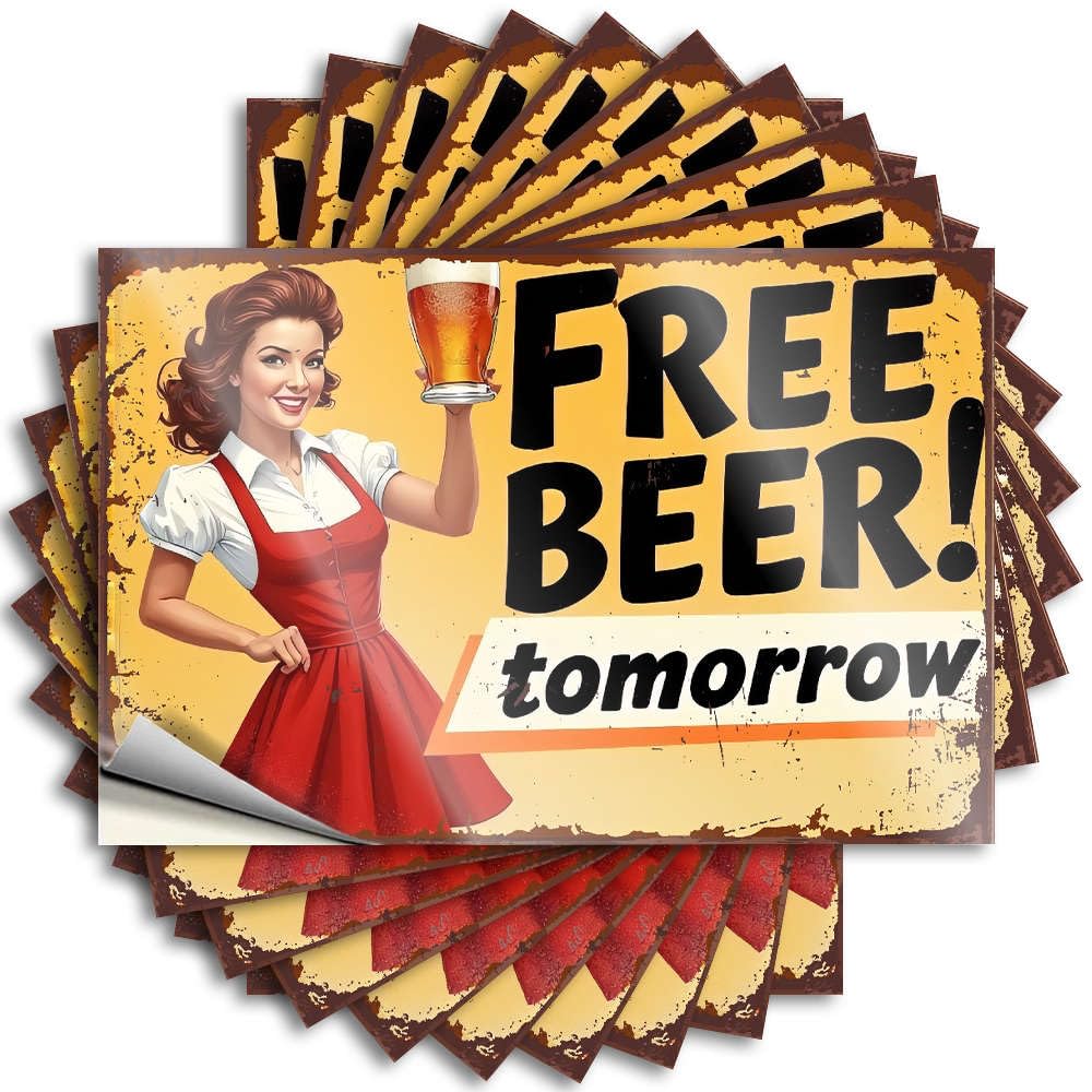 Tattoo Coastal Outdoor Fall Decor Waterproof - Free Beer! Tomorrow. Bumper Self Adhesive Decal for Motorcross Use(8X12CM)