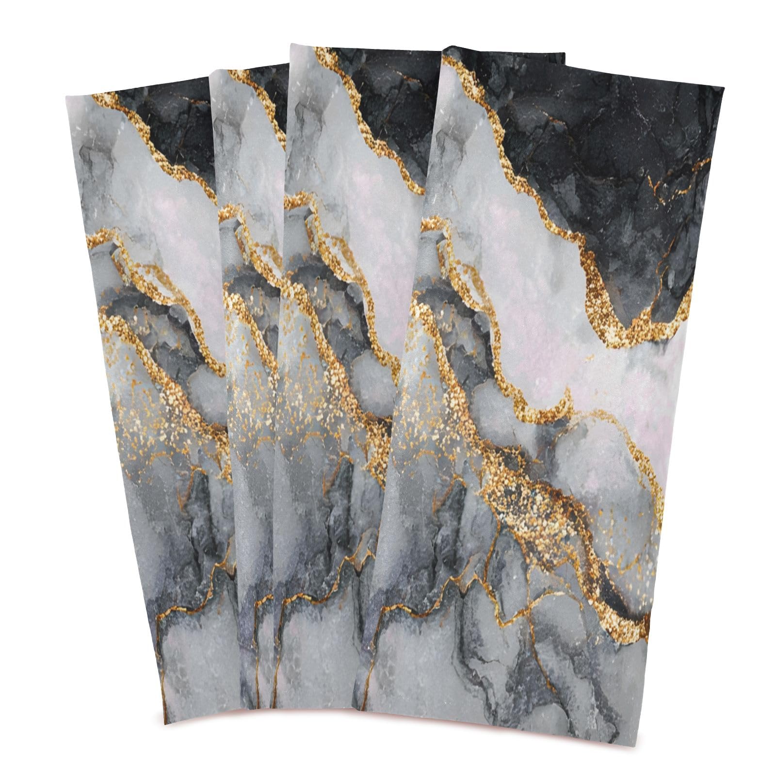 Toallas de cocina de mármol negro dorado, ultra absorbentes, secado rápido, paños de cocina de 28 x 18 pulgadas para cocinar hornear, limpieza del hogar, juego de 4