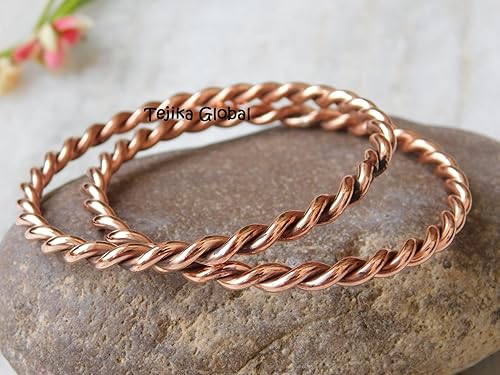 Miniatura 4 de Juego de 2 pulseras tensoras trenzadas de cobre puro, pulseras de cobre macizo para hombres y mujeres, joyería de salud hecha a mano