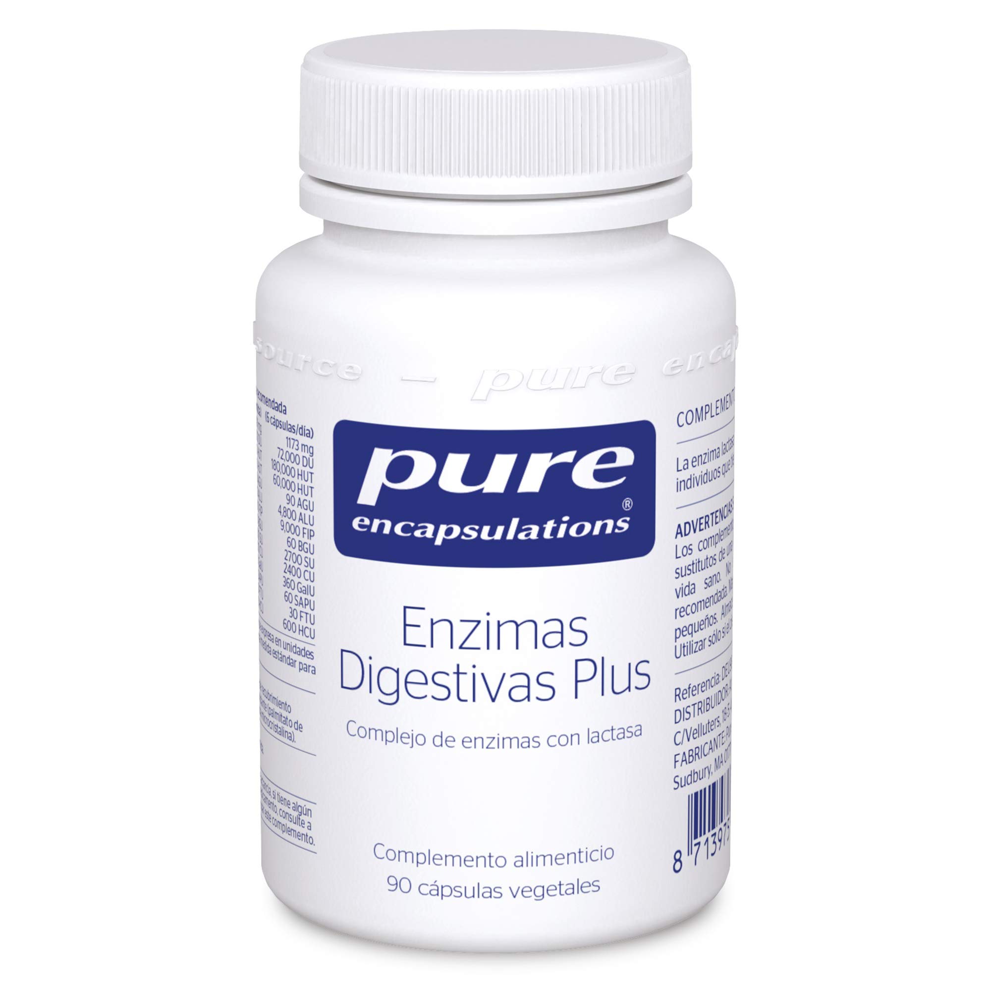 PURE ENCAPSULATIONS | Enzimas Digestivas Plus | Complejo con Lactasa | Soporte en la Digestión de Proteínas, Hidratos de Carbono, Grasas, Fibras Vegetales y Lácteos | 90 Cápsulas