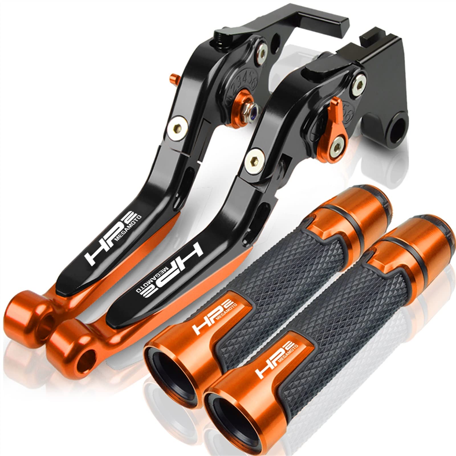 for BMW HP2 HP2 MEGAMOTO 2006-2009 2008 2007 Motorcycle Folding Extendable Brake Clutch Levers Adjustable Handlebar Grips Ends with Logo CNC Brake Clutch (Color : 7)