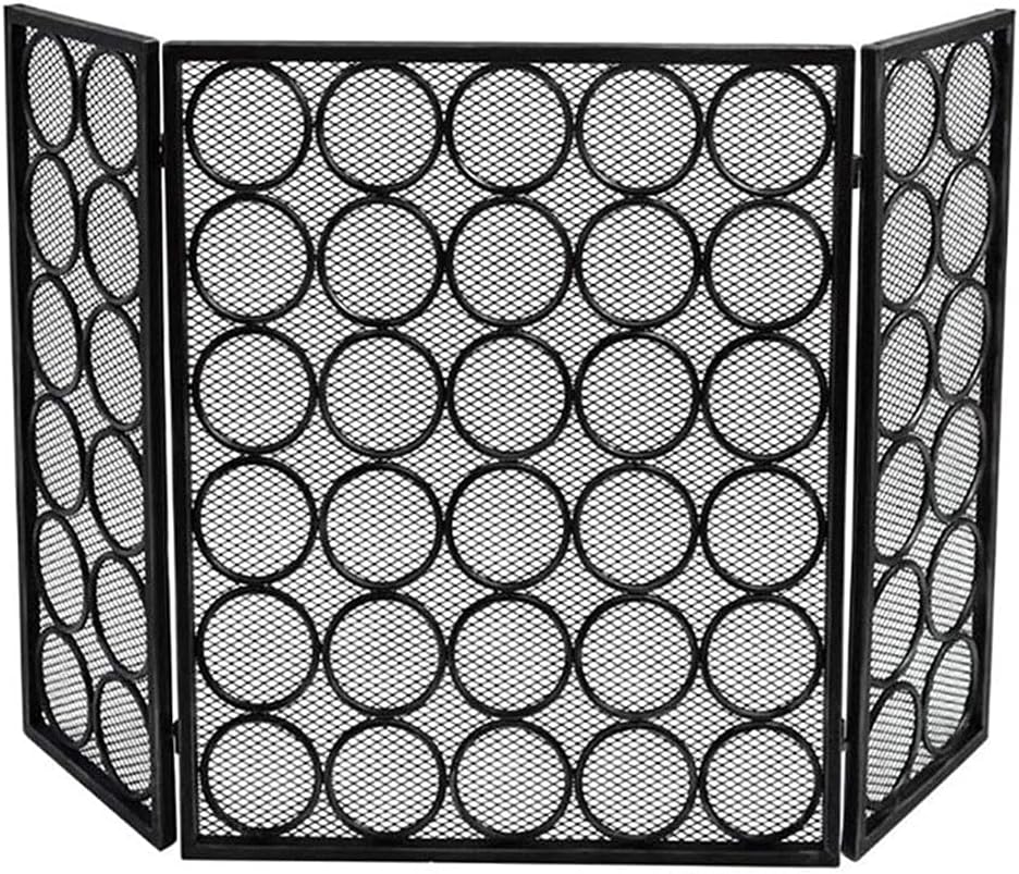 3-Panel Fireplace Screen - Foldable Iron Spark Guard with Metal Mesh, Freestanding Fire Safety Guard for Living Room, Outdoor Grills, Wood Burning Stoves & Fireplaces (Black)