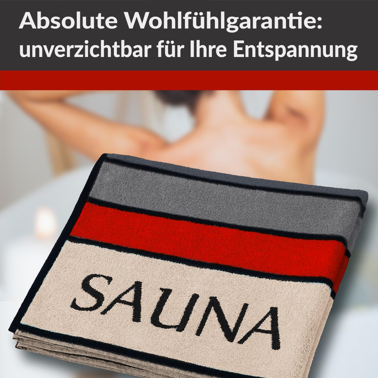 Lashuma großes Saunahandtuch 85x200 cm, Stockholm XXL Saunatuch Rot Beige | 480 GSM Frottee aus 100 % Baumwolle, saugstark und weich, für Damen und Herren, geeignet für Sauna, Wellness und Bad