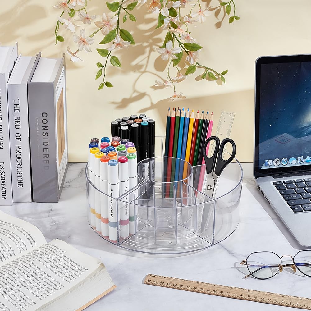 UNICRAFTALE Plastic Pen Marker Organizer for Desk Clear 360-Degree Rotating Pencil Holder 6 Slots Crayon Art Supplies Storage Organizer Large Capcaity Spinning Caddy for Home office School 25.5x9.5cm - Image 2