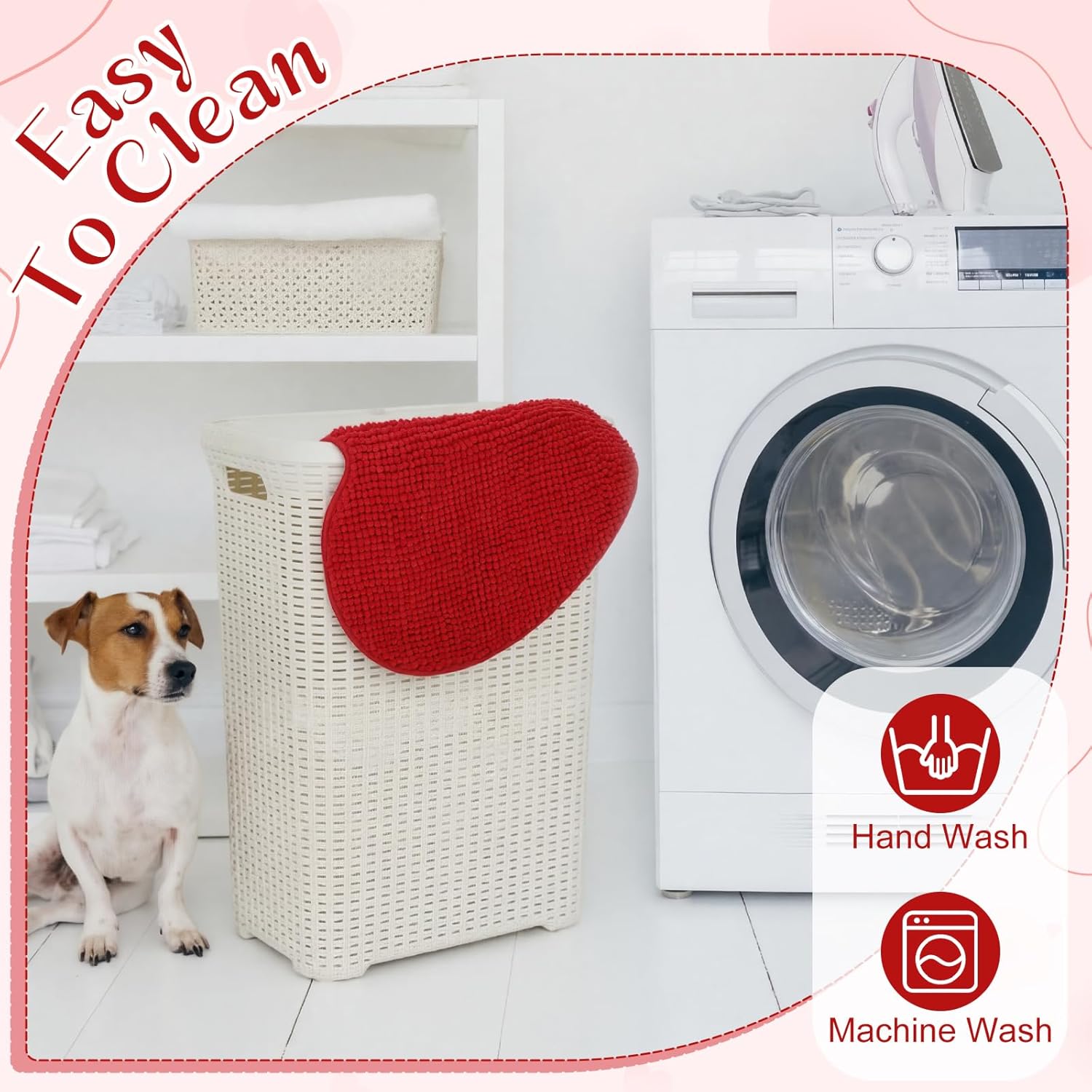 Amylove 4 Pcs Valentine Day Red Heart Shaped Rug Decorative Valentine Heart Door Mat 20 x 24 Inch Non Slip Fluffy Shower Mat Entrance Welcome Carpet for Home Living Room Bedroom Bathroom