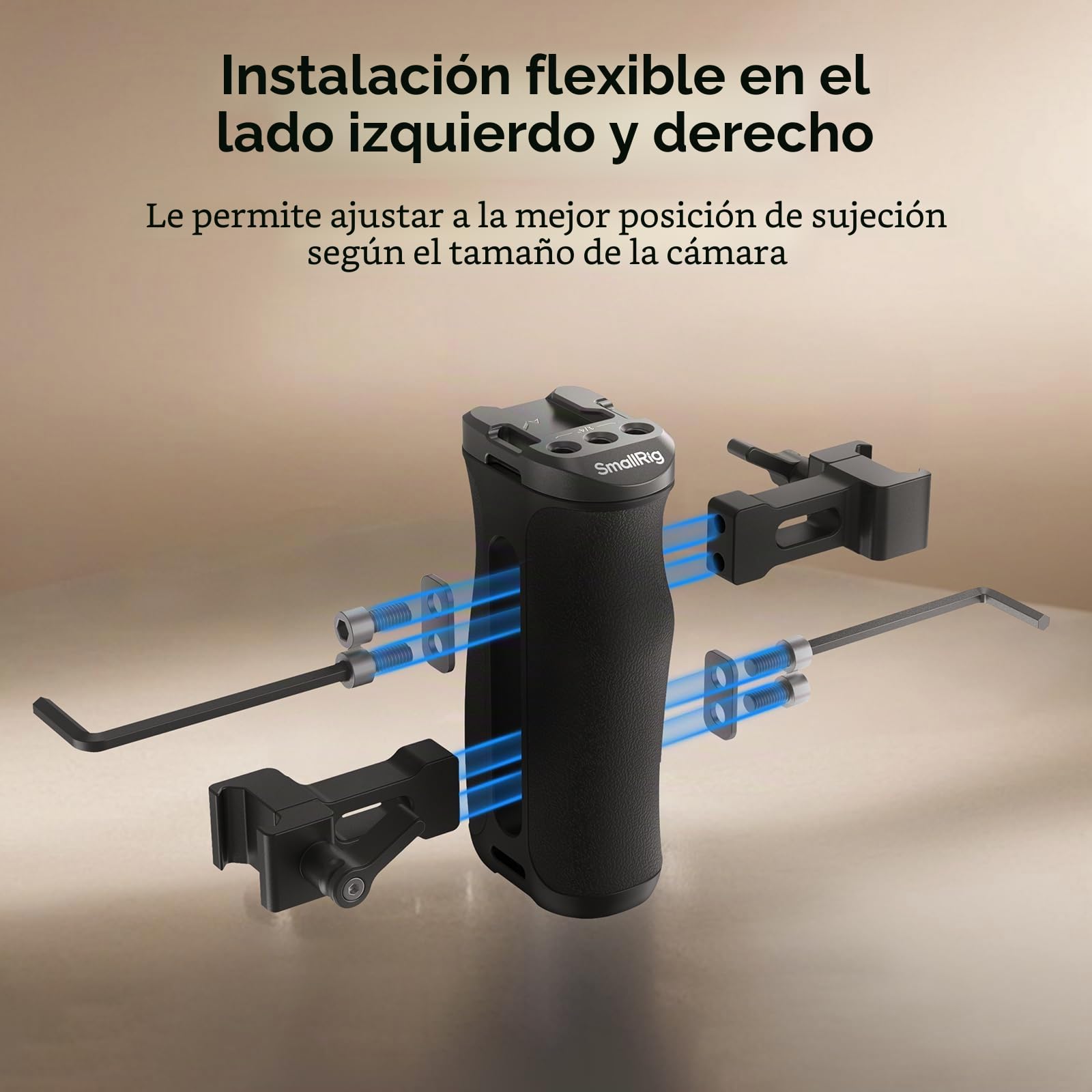 SMALLRIG Mango Lateral Pequeño NATO para Jaulas de Cámara, 43 mm Ajustable hacia Arriba y hacia Abajo, Orificio Roscado Integrado de 1/4"-20, Orificio para Correa, Zapata Fría - 4840
