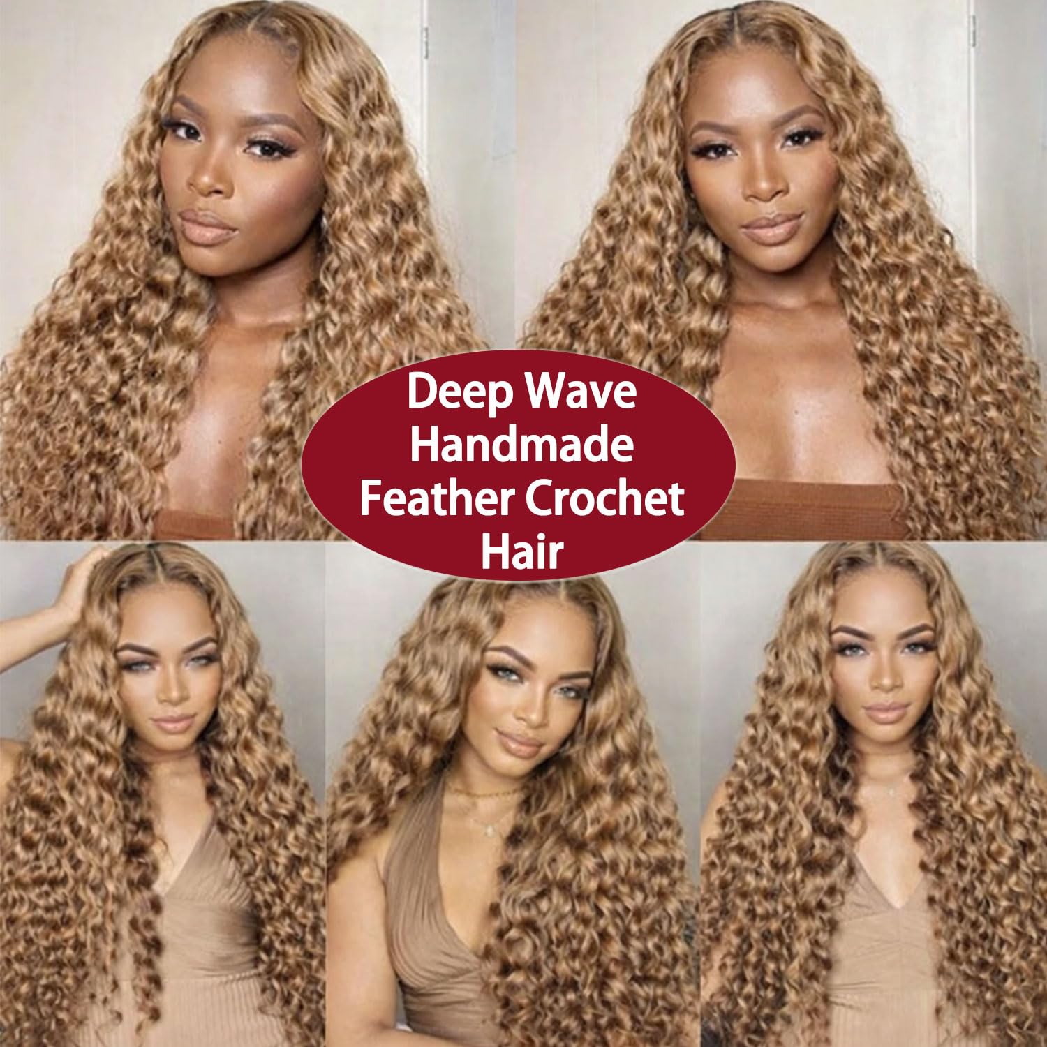 Deep Wave Human Crochet Hair Feather Crochet Human Hair for Black Women Miracle Knots Crochet Hair Knotless Invisible Pre Separated Deep Wave Hair Extensions Natural Black (#27-200 Strands, 20 Inch)