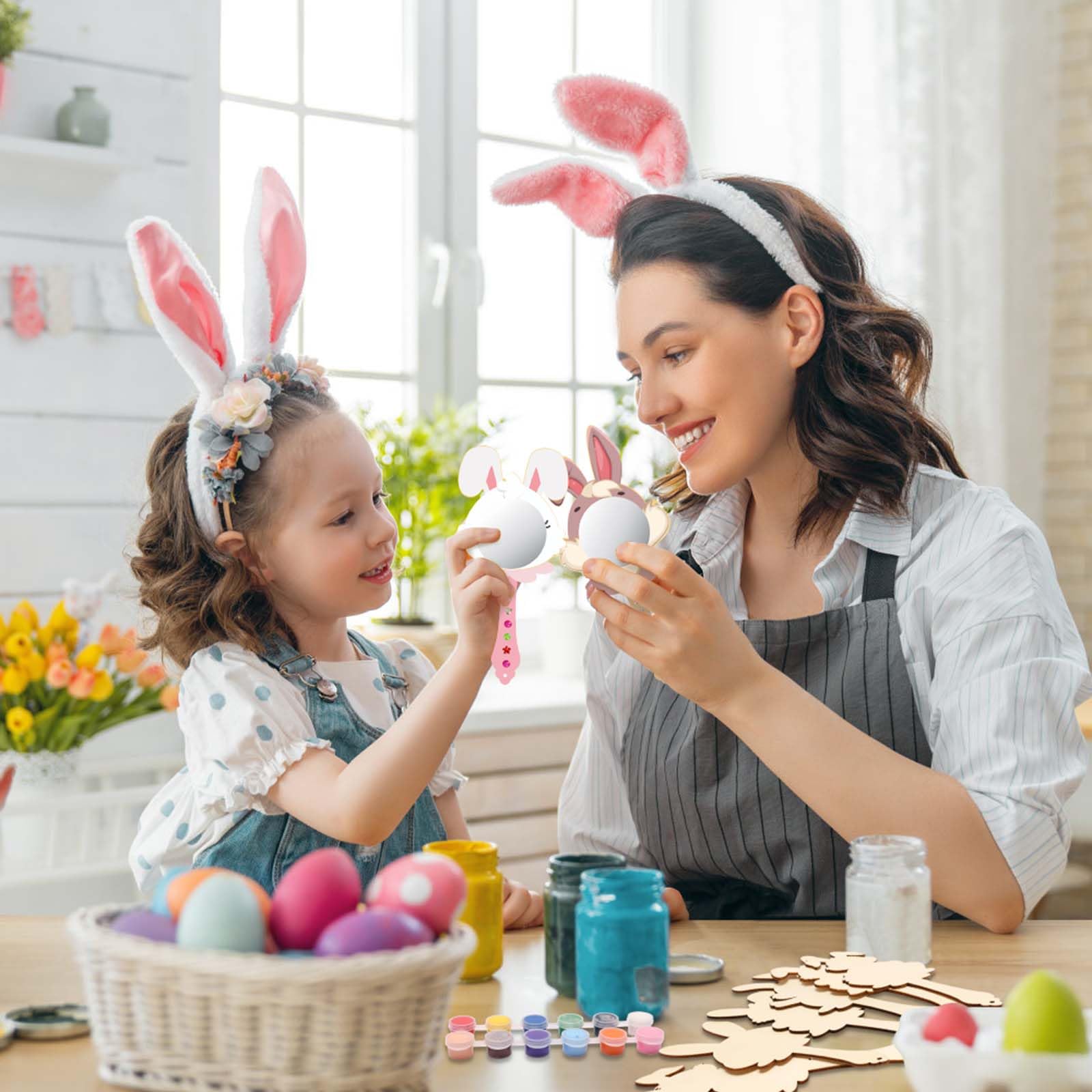 Kit De 12 Espejos De Madera Con Forma De Conejo Para Decorar – Manualidad Infantil Con Lápices De Acuarela Y Pegatinas De Diamantes, Regalo Para Niñas De 3 A 8 Años