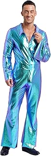 Mono retro para hombre, brillante, metálico, con pantalones de bateo, discoteca, carnaval, disfraz, fiesta de noche, clubwear, danza, disfraz de discoteca