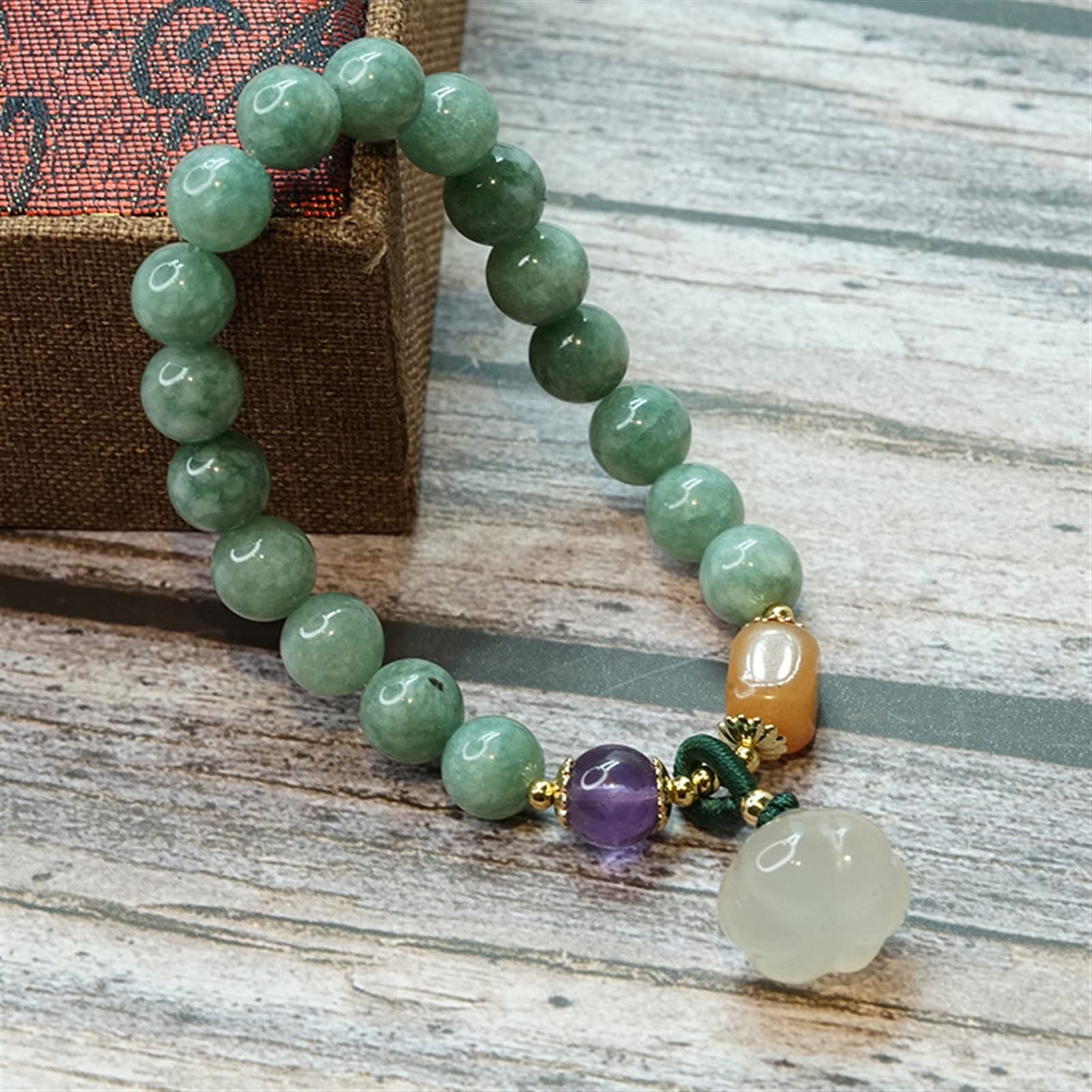Bracelet calcédoine de 8mm en jade naturel et finition main - 6