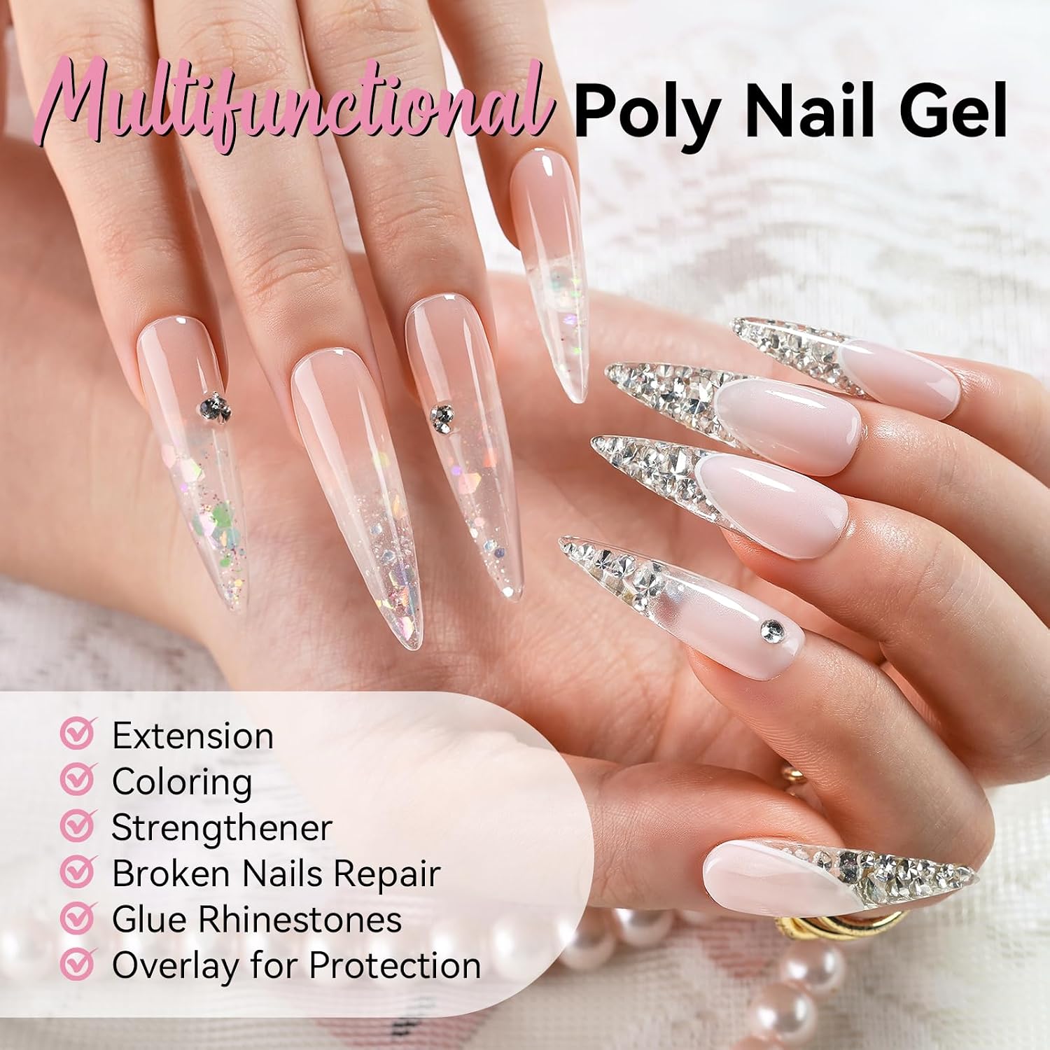 Makartt Clear Poly Nail Gel 50ML for Extensions, Overlays