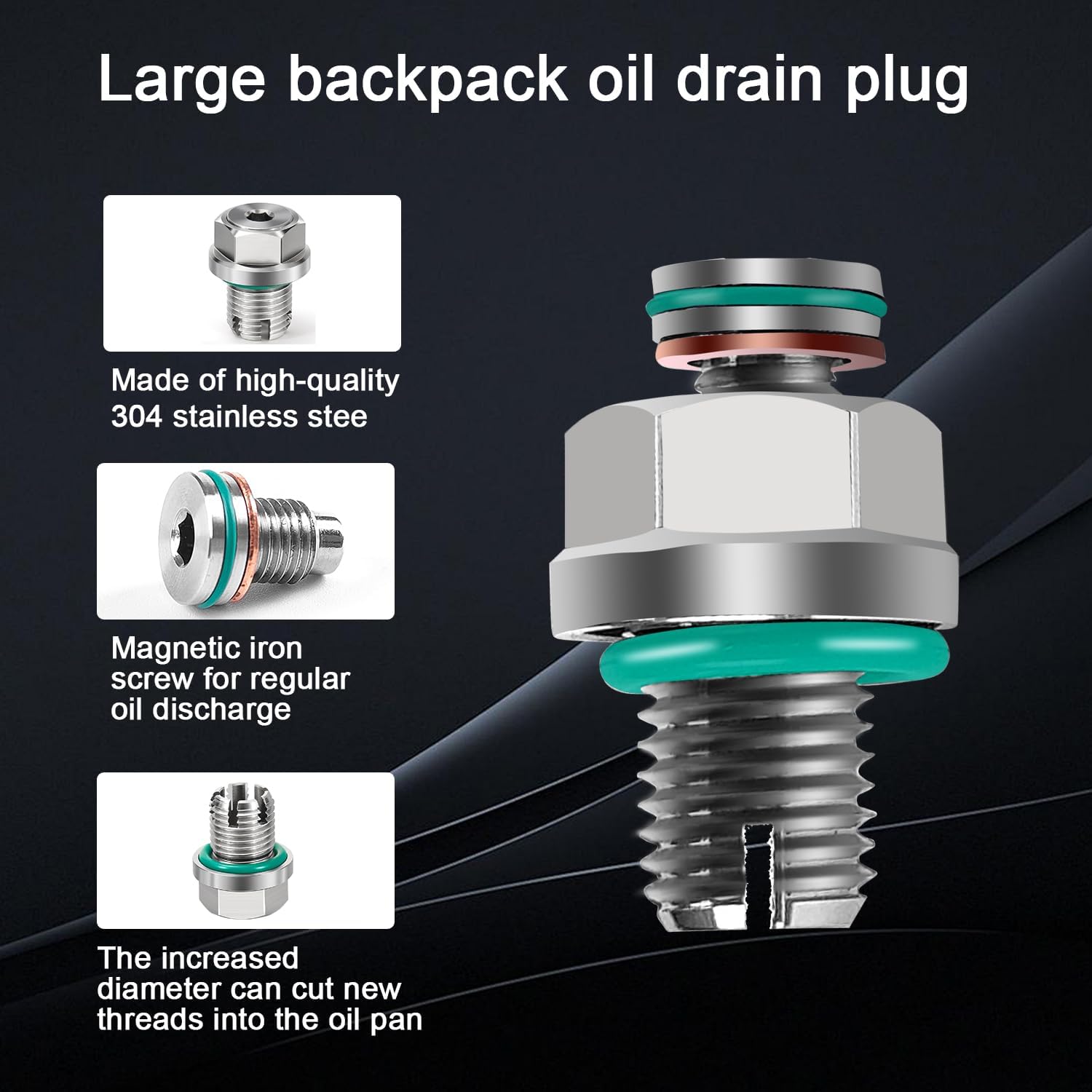 M16.1-1.5 x 15 Large Backpack Drain Plug,Stainless Steel Self Tapping Oil Pan Thread Repair Kit