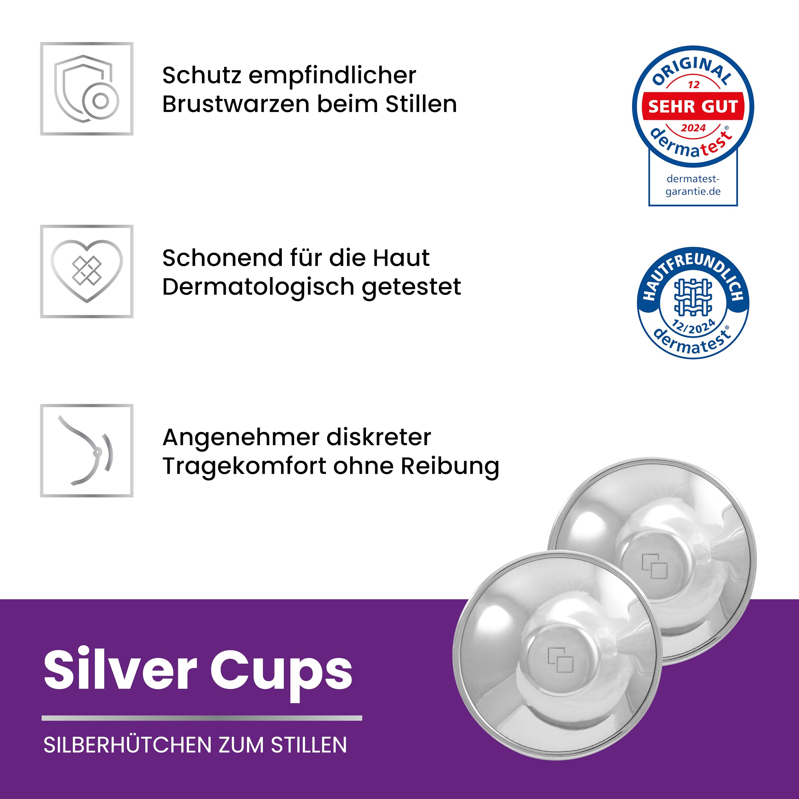 COVERbasics Silberhütchen Stillen (SilverCups) Stillhütchen aus Silber zum Schutz empfindlicher Brustwarzen, Medizinprodukt dermatologisch getestet (Regular)