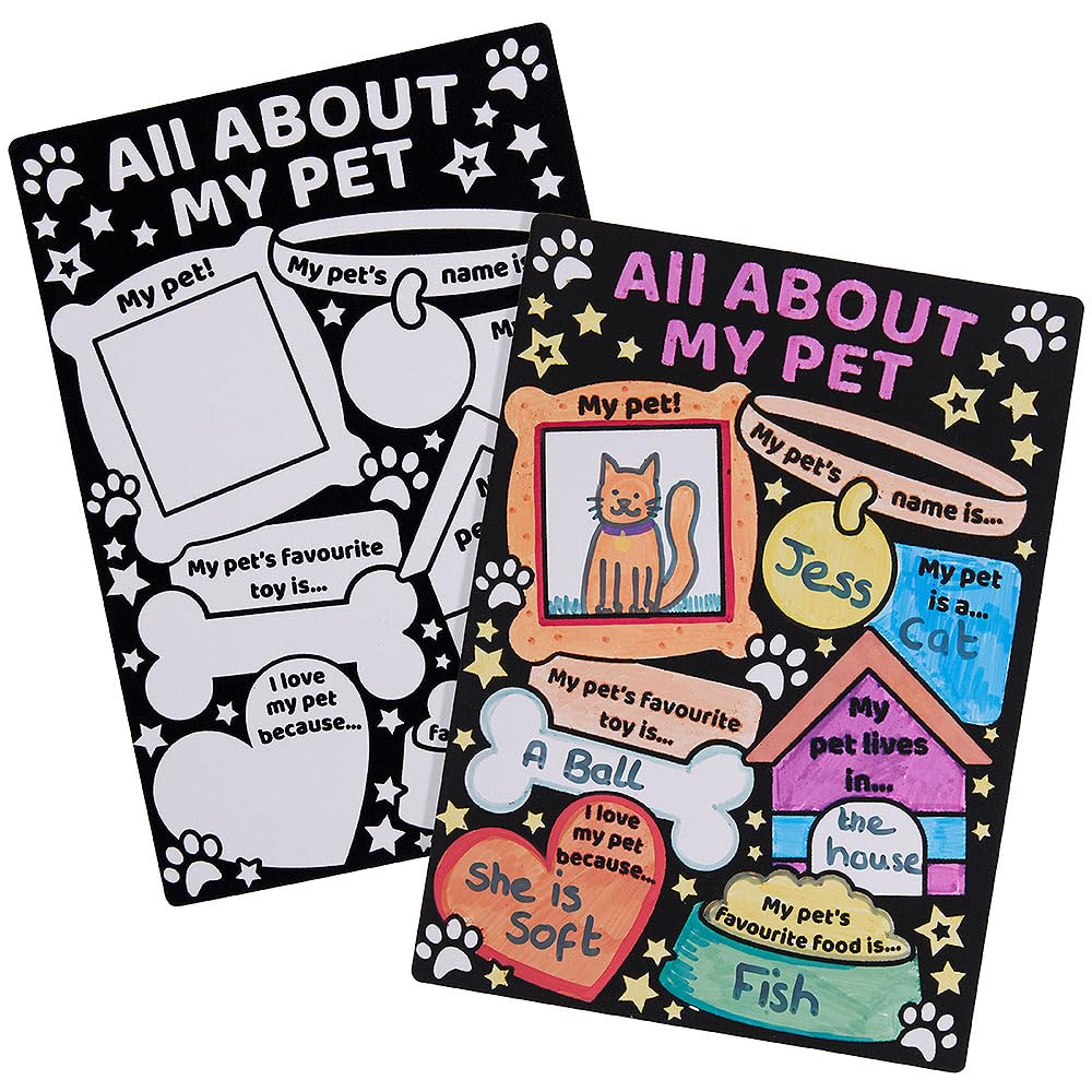 Baker Ross VC173 All About My Pet Fuzzy Art Posters - Pack of 5, Colour-in Pet Fact Posters