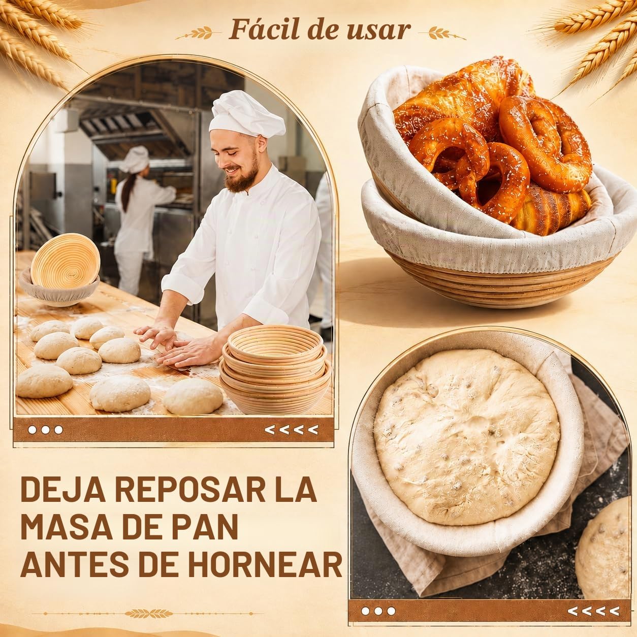 Banneton - Cesta de prueba de pan, 6 cestas pequeñas de 6 pulgadas, cesta de prueba de masa madre con ratán natural para panaderos profesionales y domésticos