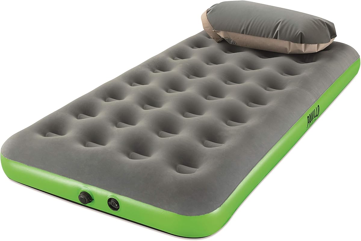 Cama individual Bestway Roll & Relax Pavillo 188 x 99 x 22 cm Colchón de aire inflable con almohada de bomba de compresión, colchón hinchable autoinflable