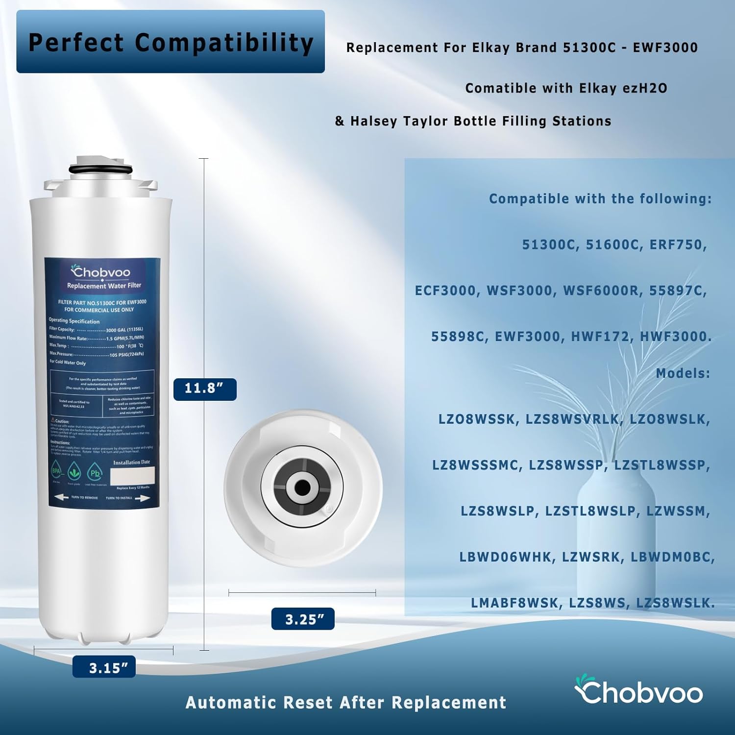 51300C Replacement filter (No Chip) Compatible with EzH2O Replacement Bottle Station High Capacity 3000 Gallon,Replacement EWF3000 for 51300C ERF750, 51299C, 55898C (1 Pack)