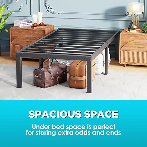 Miniatura 6 de Base de cama con plataforma de metal base de colchón de 18 pulgadas de alto no necesita somier listones de acero resistente sin ruido fácil montaje