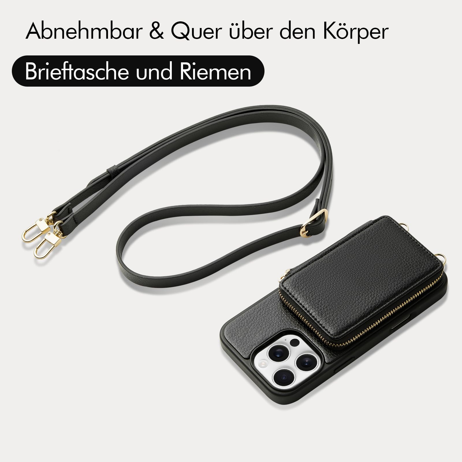 CUSTYPE Etui na telefon iPhone 16 Pro z paskiem, przegródką