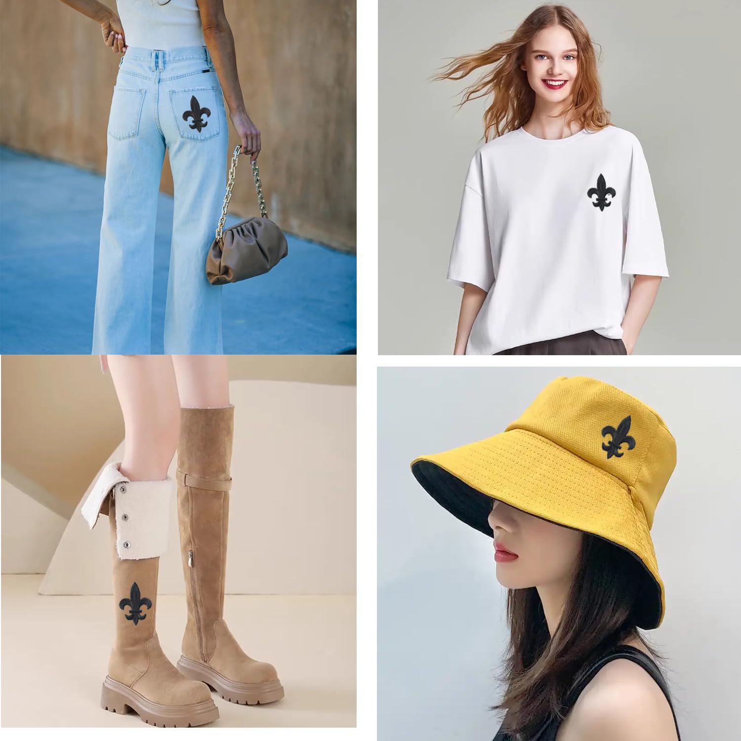 Fleur De Lis Embroidered Patch - Black Trim Fringe Boho Iron-On Applique S-1094