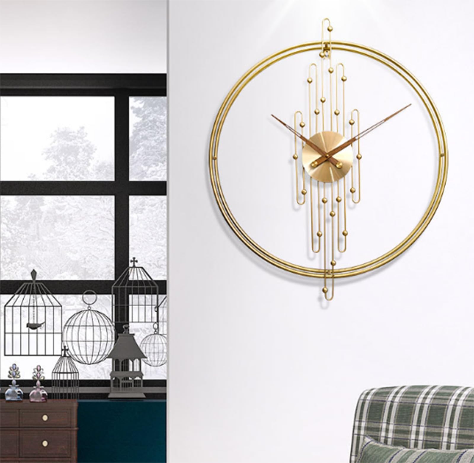 Reloj de Pared Moderno Estilo Granja de 60 cm, Elegante Reloj de Pared Industrial de Metal, Reloj Redondo Decorativo silencioso sin tictac para Sala de Estar, Dormitorio, Cocina