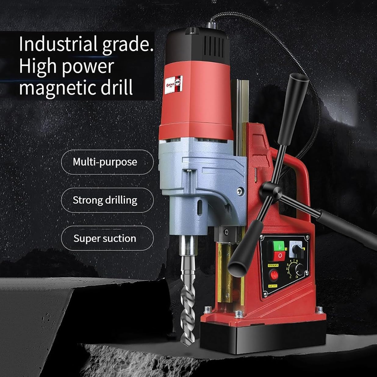 Taladro De Columna Magnético Eléctrico 1350W, Diámetro De Perforación 16mm/0,6", Taladro De Columna Magnético Portátil De 11500N Y 600Rpm Para Superficies De Metal, Mejoras Industriales Y Del Hogar