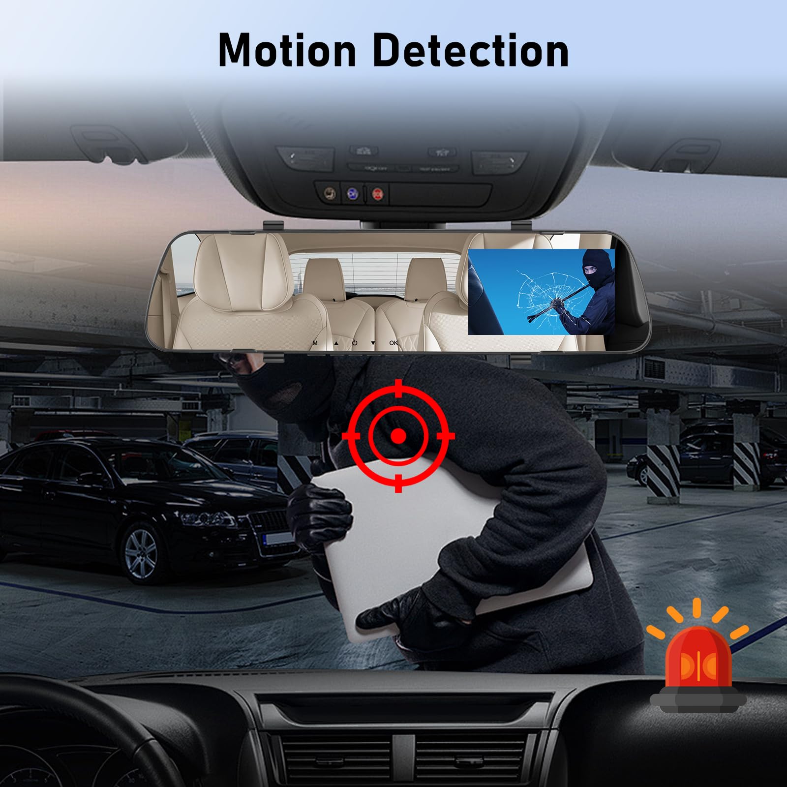 Dashcam Con Specchietto Retrovisore Touch Screen 4'' – 1080P, Visione Notturna, Angolo 150°, Registrazione Loop Con Scheda TF 64GB E Telecamera Posteriore