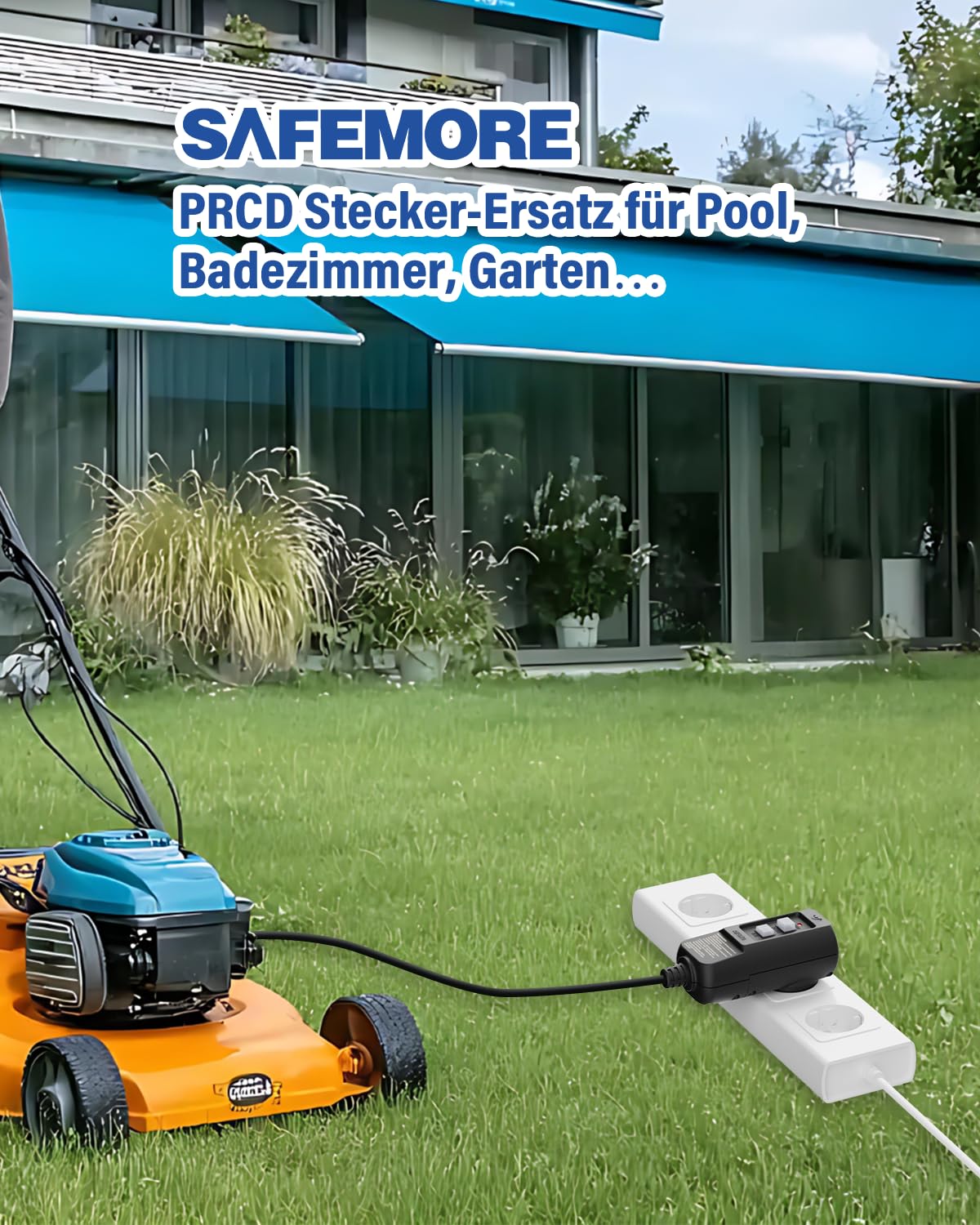 PRCD Fiche de protection personnelle 30 mA, 230 V/16 A FI - Conforme à la norme EN 61008/61009, avec affichage et bouton de test, IP54 - Pour la maison, le jardin et les appareils médicaux
