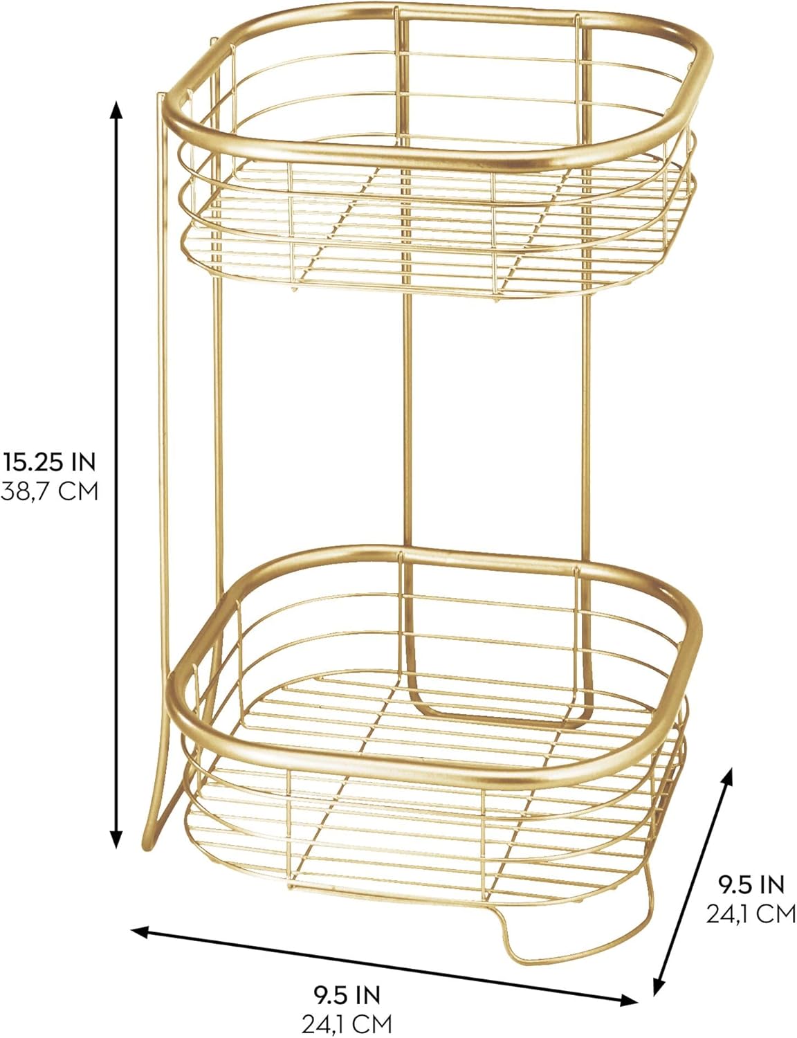 iDesign 2-Tier Bathroom Freestanding Square Shower Caddy Organizer - Gold