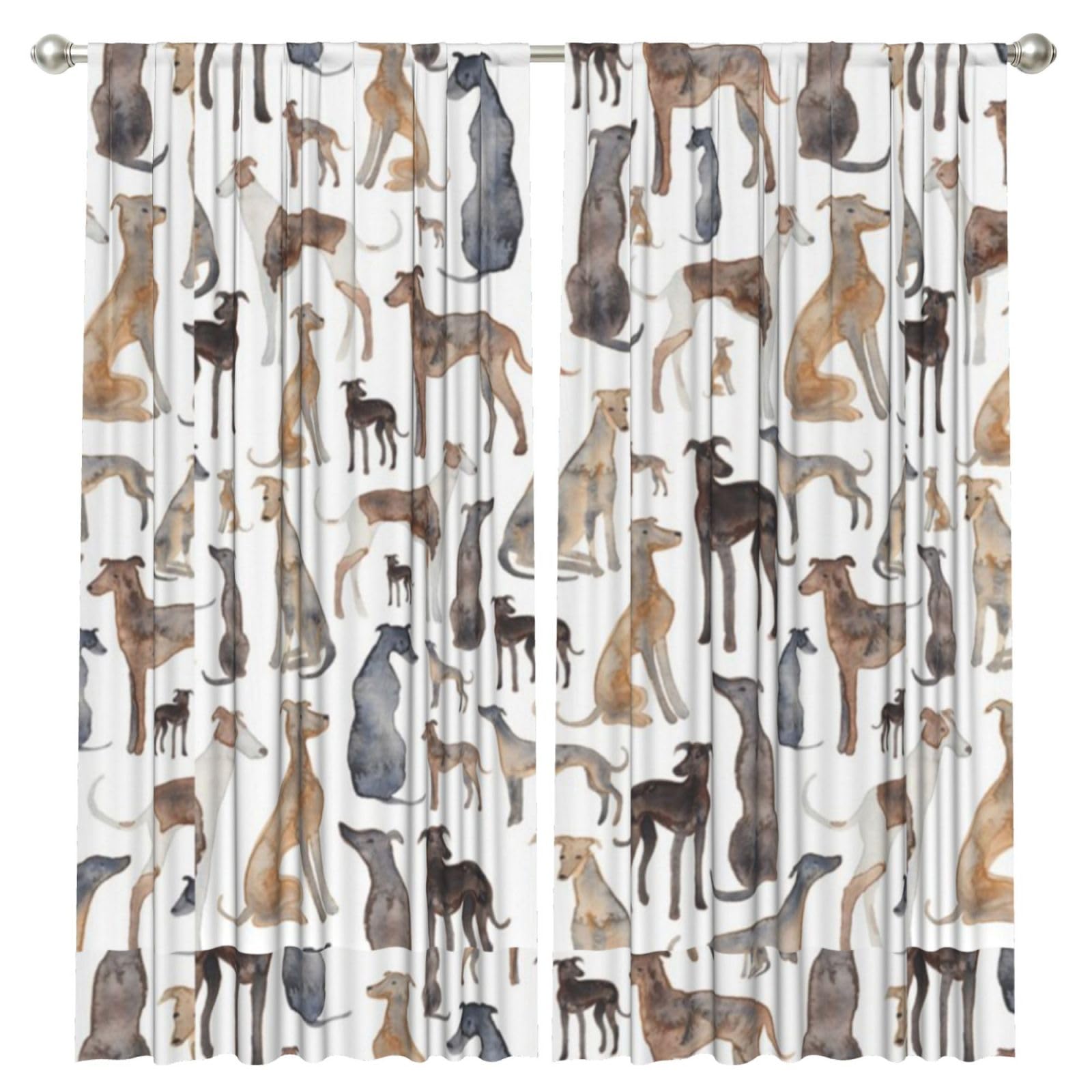 InOmak Greyhound Whippet And Dog, 2 Panels Window Curtains 52 x 84 Inch Blackout Curtains for Living Room Bedroom