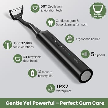 Electric Flosser for Teeth & Adults with 54 Refill Heads + 5 Speeds+60 Days Battery, Upgraded 2.0 Water Floss Alternative for Sensitive Gum Care, Sonic Oscillation Deep Cleaning for Plaque