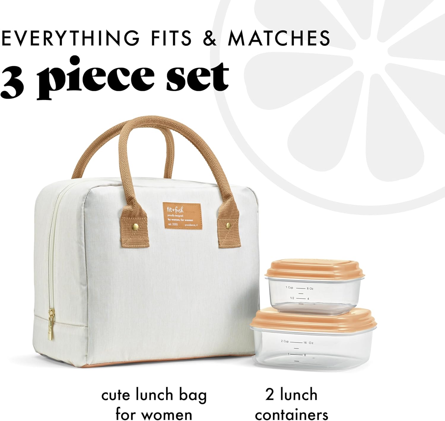 Fit & Fresh Lunch Bag For Women, Insulated Womens Lunch Bag For Work, Leakproof & Stain-Resistant Large Lunch Box For Women With Containers, Zipper Closure Bloomington Bag, Ivory Woven - Image 2